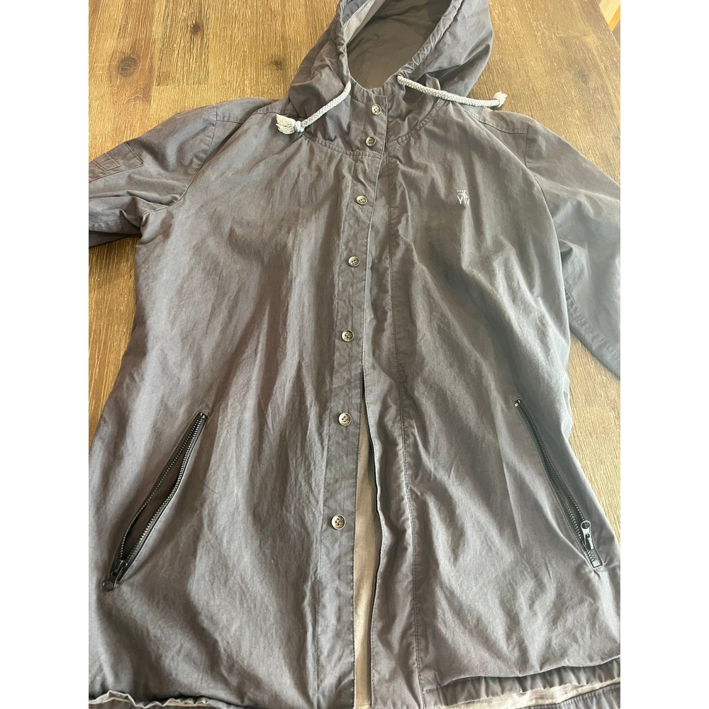Doppleganger Gray Hooded Utility Jacket Button Front Zip Pockets Mens Size M